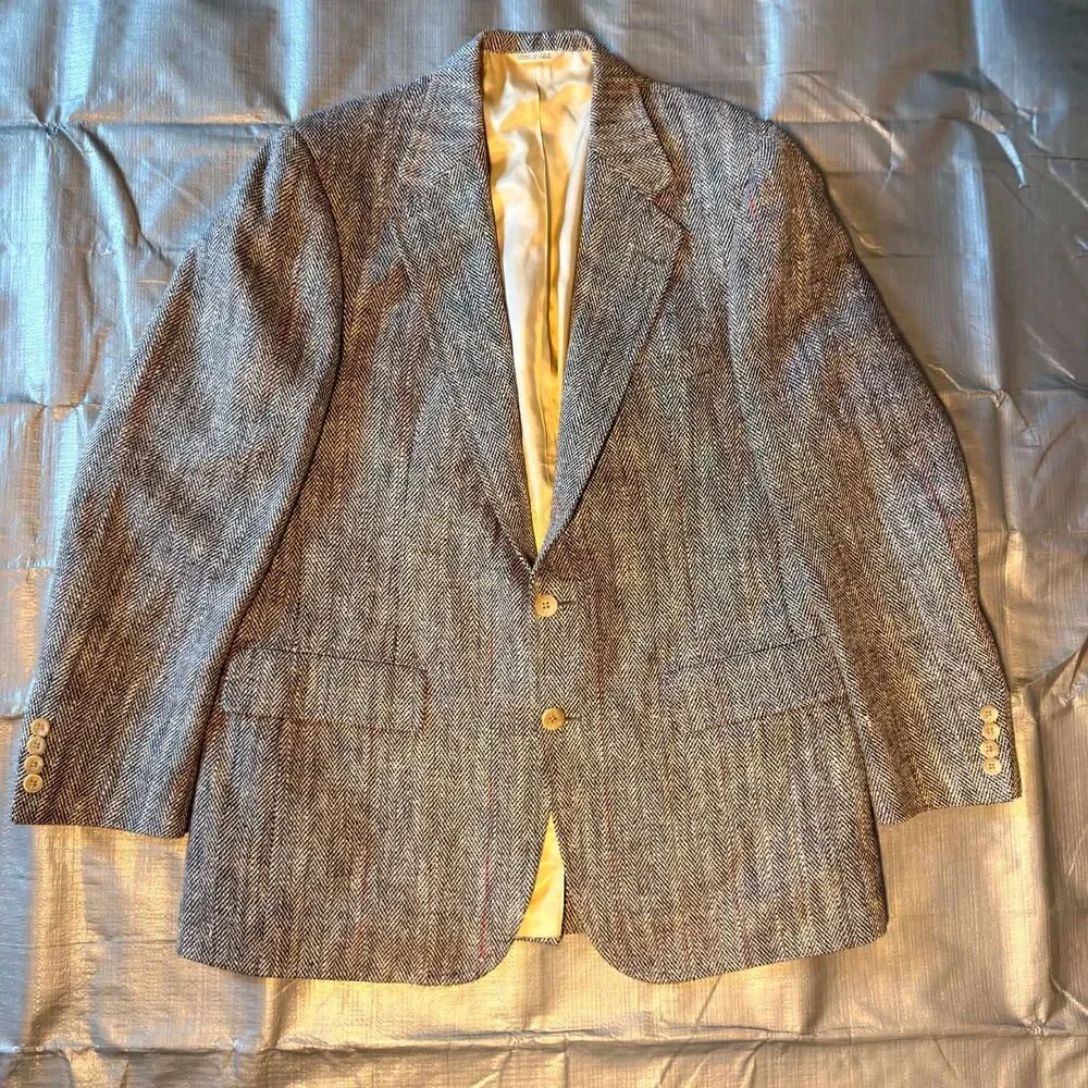 Vintage Chaps Ralph Lauren Tweed Blazer Mens 42 British Wool Herringbone USA